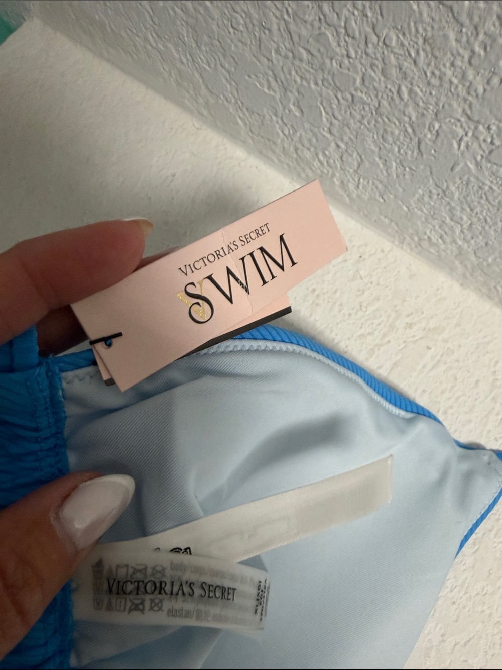 Victoria Secret Bright Blue Ribbed Triangle Bikini Top XL - Picture 5 of 5